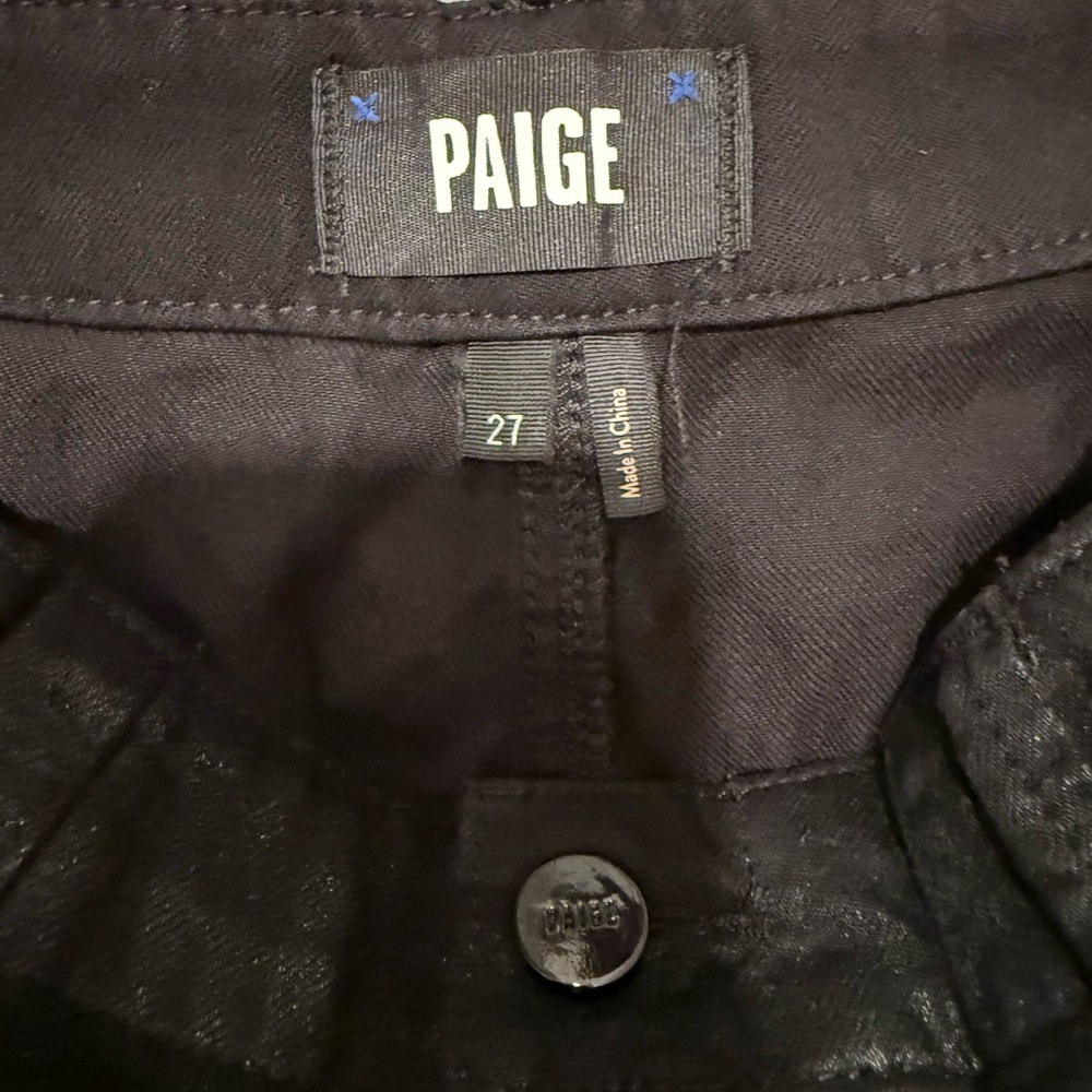 Paige Black Denim Mini Skirt Raw Hem Utility Pockets Size 27 - Picture 4 of 6